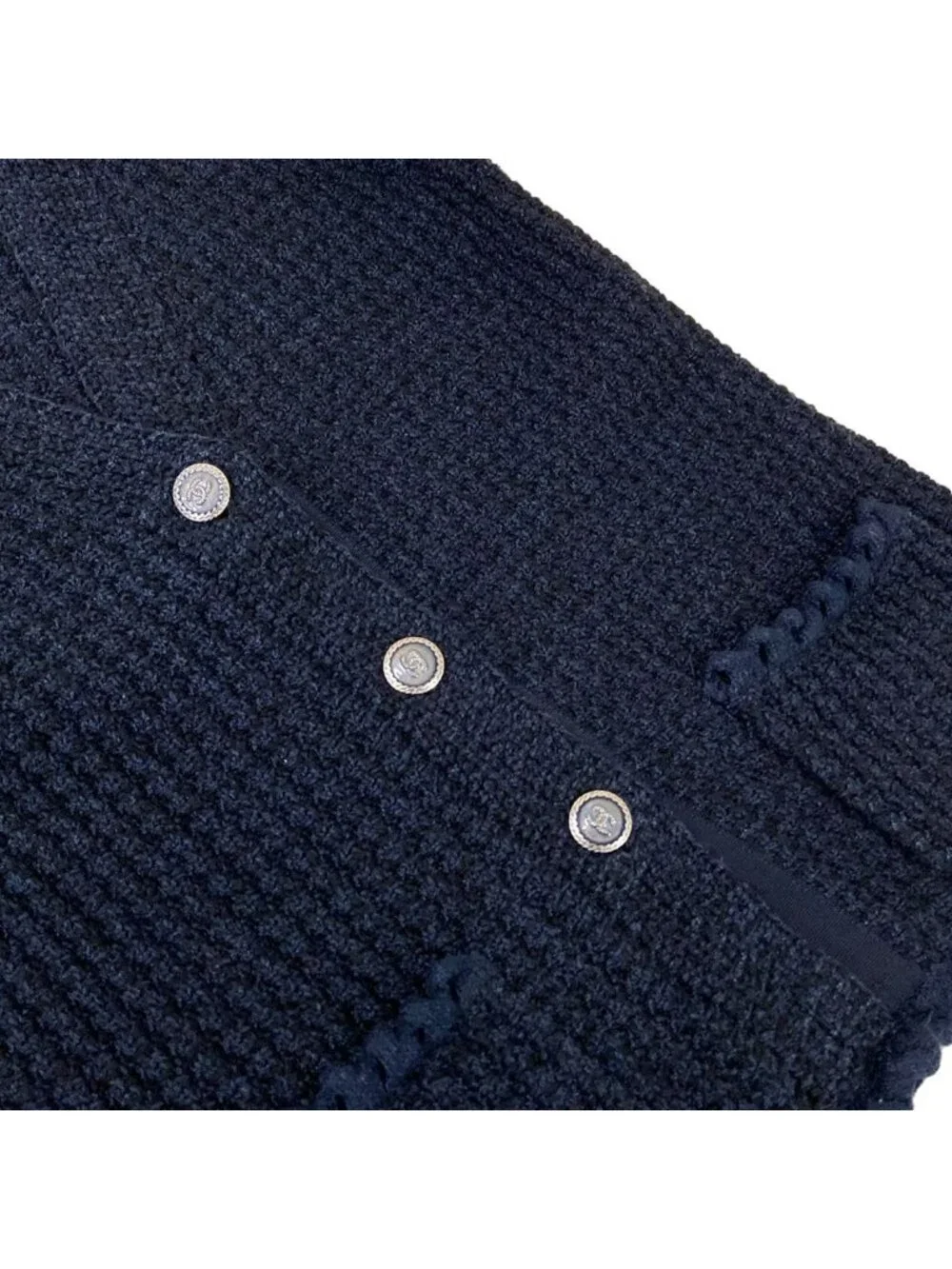 Chanel Cardigan 36 S Navy Spring Autumn Cotton Silk
